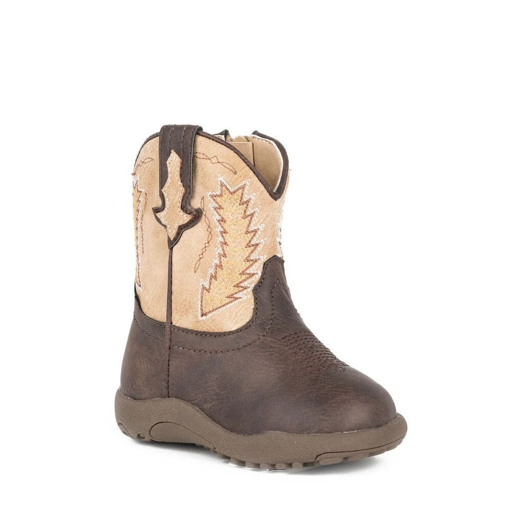 Roper Infant Boys Western Boots Brown Size 1 Ankle Zip Casual